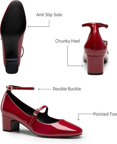 Trary Mary Jane Shoes Women, Double Buckle Straps Black Heels for Women, 2.2 Inch Chunky Heels, Pointed Toe Work Shoes Women, Comfortable Fit Black Dress Shoes for Women, Womens Work Shoes in Kuwait