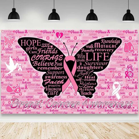 Breast Cancer Awareness Backdrop October Pink Ribbon Photography Background Butterfly Hope Faith Strength Breast Cancer Awareness Party Decorations Photo Studio Props 70.8 x 43.3 inch in Saudi Arabia