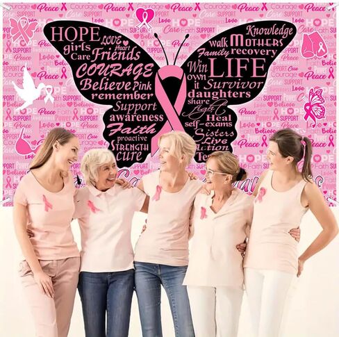 Breast Cancer Awareness Backdrop October Pink Ribbon Photography Background Butterfly Hope Faith Strength Breast Cancer Awareness Party Decorations Photo Studio Props 70.8 x 43.3 inch in Saudi Arabia