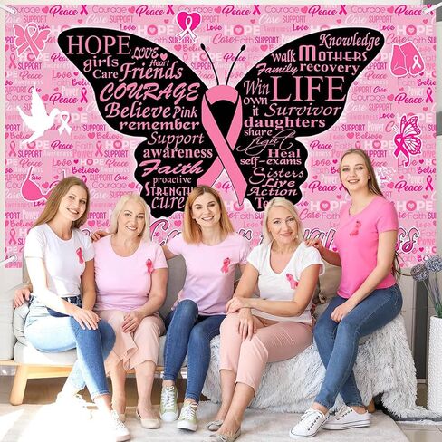 Breast Cancer Awareness Backdrop October Pink Ribbon Photography Background Butterfly Hope Faith Strength Breast Cancer Awareness Party Decorations Photo Studio Props 70.8 x 43.3 inch in Saudi Arabia