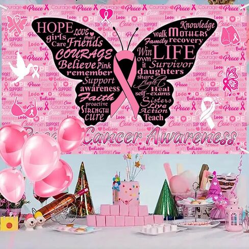 Breast Cancer Awareness Backdrop October Pink Ribbon Photography Background Butterfly Hope Faith Strength Breast Cancer Awareness Party Decorations Photo Studio Props 70.8 x 43.3 inch in Saudi Arabia