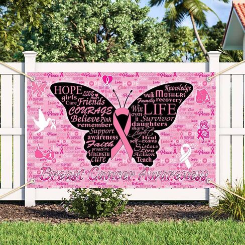 Breast Cancer Awareness Backdrop October Pink Ribbon Photography Background Butterfly Hope Faith Strength Breast Cancer Awareness Party Decorations Photo Studio Props 70.8 x 43.3 inch in Saudi Arabia