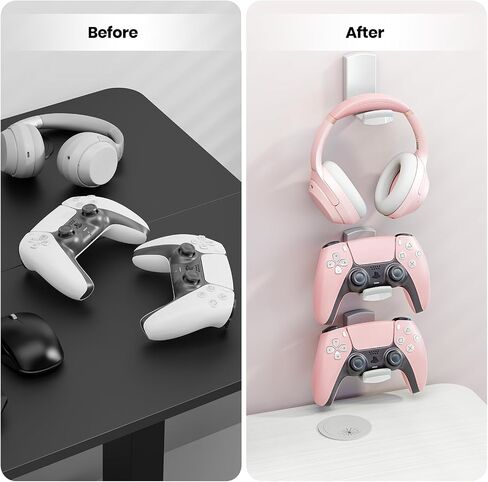 (2 Pack) Sticky Headphone Stand Controller Holder - EURPMASK Adhesive Gaming Headset Hook, Headphone Holder for Desk with Soft Rubber Pads, Universal PC Gaming Accessory Controller Headset Stand,White in Saudi Arabia