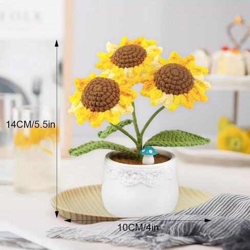 Knitting Crochet Sunflower Flowers Potted Plants, Sunflowers for Friends, Students, Family and Lover, Handmade Flowers for Home Office Decoration, Car Decoration. in Kuwait