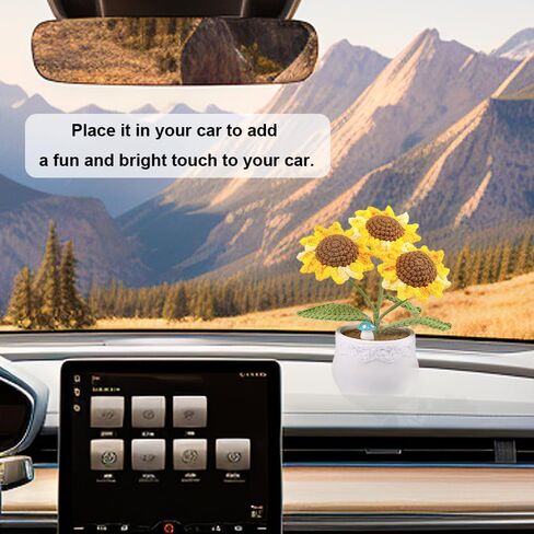 Knitting Crochet Sunflower Flowers Potted Plants, Sunflowers for Friends, Students, Family and Lover, Handmade Flowers for Home Office Decoration, Car Decoration. in Kuwait