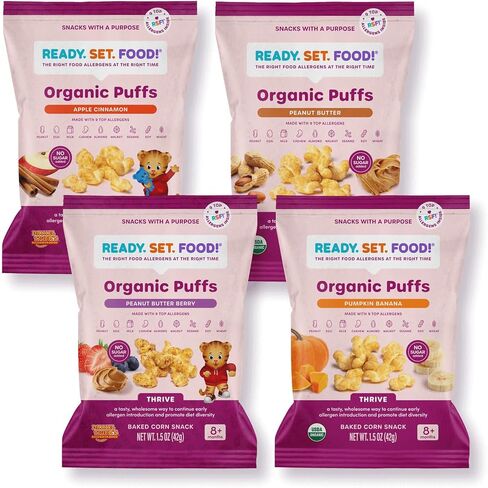 Organic Puffs - Early Allergen Introduction Snack Puffs w/ 9 Top Allergens by Ready Set Food, No Added Sugar, Babies 8+ Months, Variety 3-Pack (Peanut Butter Berry, Apple Cinnamon, Pumpkin Banana) in Saudi Arabia