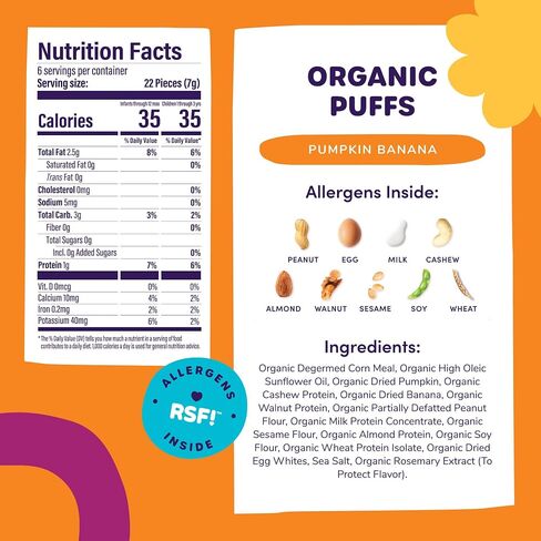 Organic Puffs - Early Allergen Introduction Snack Puffs w/ 9 Top Allergens by Ready Set Food, No Added Sugar, Babies 8+ Months, Variety 3-Pack (Peanut Butter Berry, Apple Cinnamon, Pumpkin Banana) in Saudi Arabia
