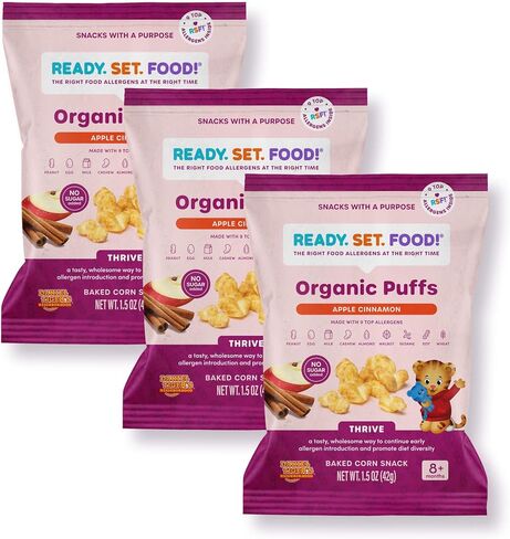 Organic Puffs - Early Allergen Introduction Snack Puffs w/ 9 Top Allergens by Ready Set Food, No Added Sugar, Babies 8+ Months, Variety 3-Pack (Peanut Butter Berry, Apple Cinnamon, Pumpkin Banana) in Saudi Arabia