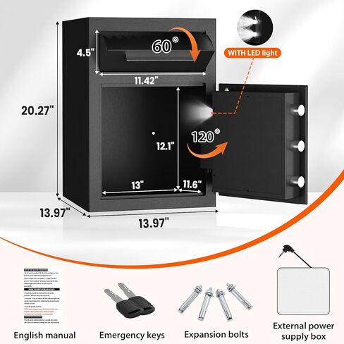 Extra Large Safe Box, Double Door Security Safes Heavy Duty, Home Office Cabinet Safe with Fireproof Document Bag, Deposit Slot & Adjustable Shelf, Hidden Box for Jewelry, Money, Gun in Kuwait