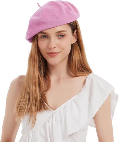 قبعة بيريه قطنية فرنسية صيفية محبوكة وناعمة ورقيقة، قبعة رسامين فضفاضة وفضفاضة، لون سادة للنساء in Kuwait