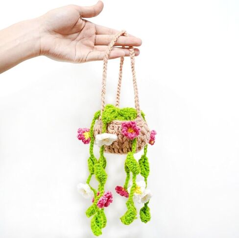 Cute Car Crochet Hanging Ornament Accessories Handmade Knitted Car Mirror Decor Hanging Decoration Plant Mirror Hanging Car in Saudi Arabia