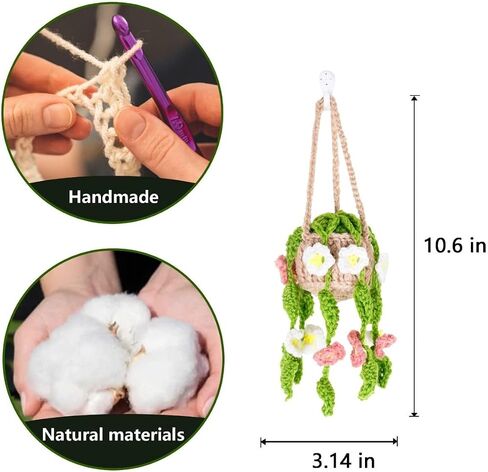 Cute Car Crochet Hanging Ornament Accessories Handmade Knitted Car Mirror Decor Hanging Decoration Plant Mirror Hanging Car in Saudi Arabia