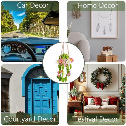 Cute Car Crochet Hanging Ornament Accessories Handmade Knitted Car Mirror Decor Hanging Decoration Plant Mirror Hanging Car in Saudi Arabia
