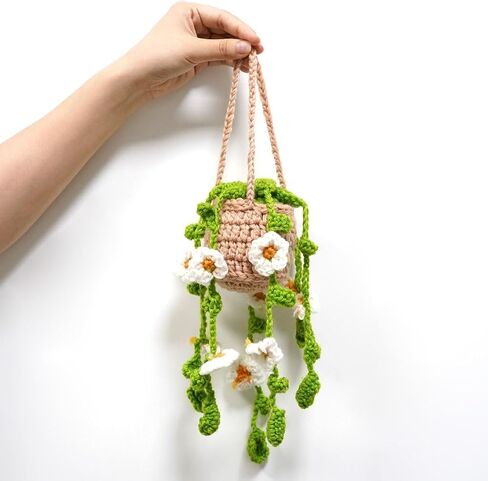 Cute Car Crochet Hanging Ornament Accessories Handmade Knitted Car Mirror Decor Hanging Decoration Plant Mirror Hanging Car in Saudi Arabia