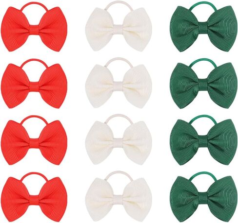 12 Pcs Baby Girls Hair Bows Toddler Hair Ties with Bows Elastic Ribbon Hair Bands Ponytail Holders Infant Hair Accessories Red Green White in Saudi Arabia