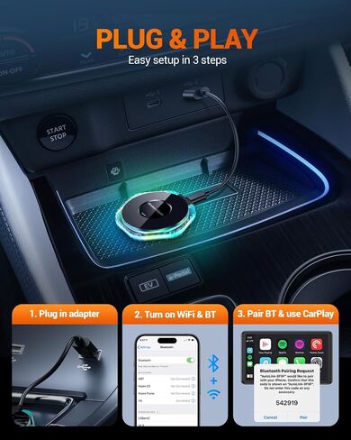 SEALIGHT Wireless CarPlay Adapter for iPhone, Converts Factory Wired to Wireless CarPlay Adapter 2024 Upgrade Mini CarPlay Dongle Plug & Play No Latency for Cars 2015+ for Apple iOS 10+ in Saudi Arabia