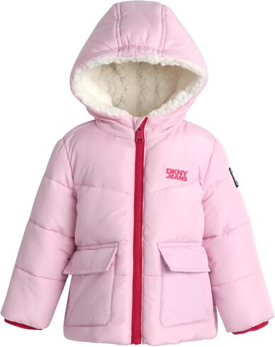 جاكيت شتوي للفتيات الصغيرات من DKNY - معطف باركا منتفخ مبطن بالصوف (12M-4T) in Kuwait