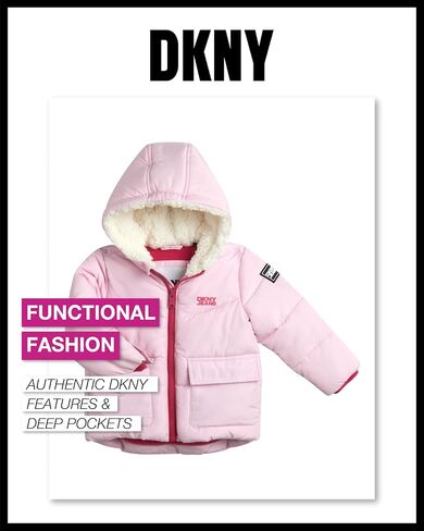 جاكيت شتوي للفتيات الصغيرات من DKNY - معطف باركا منتفخ مبطن بالصوف (12M-4T) in Kuwait