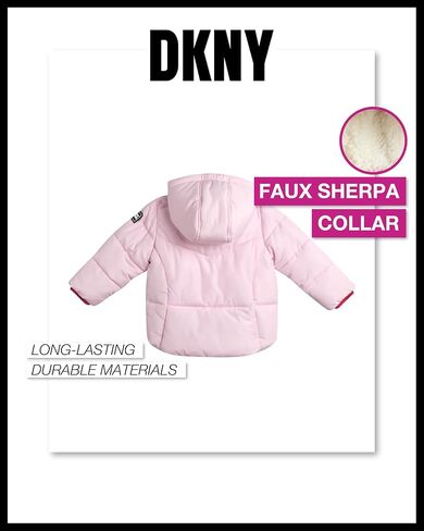 جاكيت شتوي للفتيات الصغيرات من DKNY - معطف باركا منتفخ مبطن بالصوف (12M-4T) in Kuwait