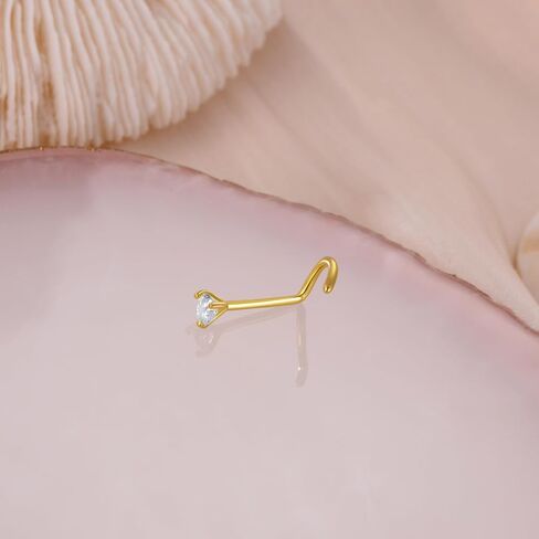 14k Gold Nose Rings Studs for Women Men 20g, Nose Stud With Twist Back 20 Gauge Nose Piercing Stud Birthstone Nose Ring Hypoallergenic Nose Nostril Piercing Jewelry February(Gold - Purple Amethyst) in Saudi Arabia
