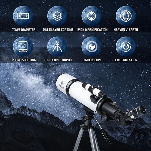80mm Aperture 600mm Astronomical Telescope with AZ Mount, 24X-180X Eyepieces, Wireless Controls and Carrying Case - for Beginners, Children, Astronomy Enthusiasts (Black) in Saudi Arabia