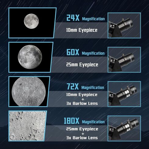 80mm Aperture 600mm Astronomical Telescope with AZ Mount, 24X-180X Eyepieces, Wireless Controls and Carrying Case - for Beginners, Children, Astronomy Enthusiasts (Black) in Saudi Arabia