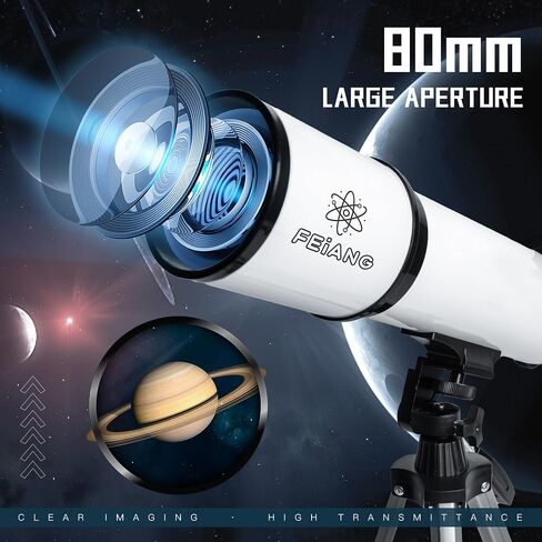80mm Aperture 600mm Astronomical Telescope with AZ Mount, 24X-180X Eyepieces, Wireless Controls and Carrying Case - for Beginners, Children, Astronomy Enthusiasts (Black) in Saudi Arabia