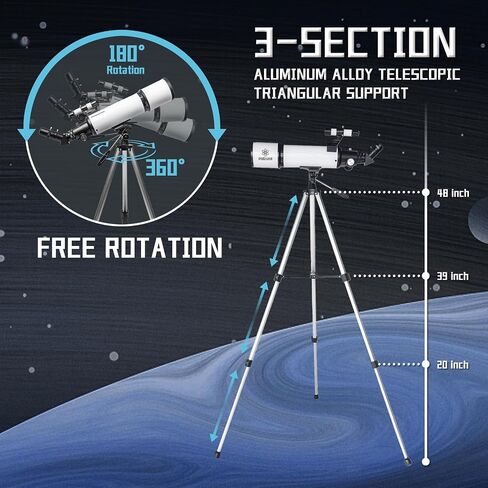 80mm Aperture 600mm Astronomical Telescope with AZ Mount, 24X-180X Eyepieces, Wireless Controls and Carrying Case - for Beginners, Children, Astronomy Enthusiasts (Black) in Saudi Arabia