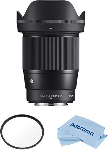 عدسة سيجما 16 ملم f/1.4 DC DN المعاصرة لحزمة Nikon Z مع مرشح نحيف للأشعة فوق البنفسجية متعدد الطبقات مقاس 67 ملم، وقطعة قماش للتنظيف من الألياف الدقيقة in Saudi Arabia