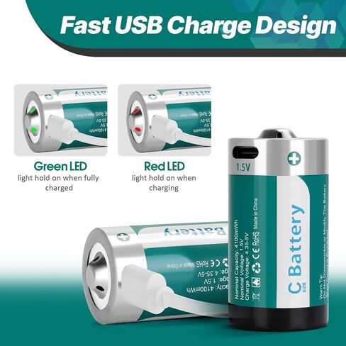 4 بطاريات AA قابلة لإعادة الشحن عبر USB مع كابل شحن 4 في 1، بطارية ليثيوم 1.5 فولت مزدوجة الحجم 2100 مللي أمبير في الساعة للكاميرا الخارجية الطرفية، Xbox in Saudi Arabia