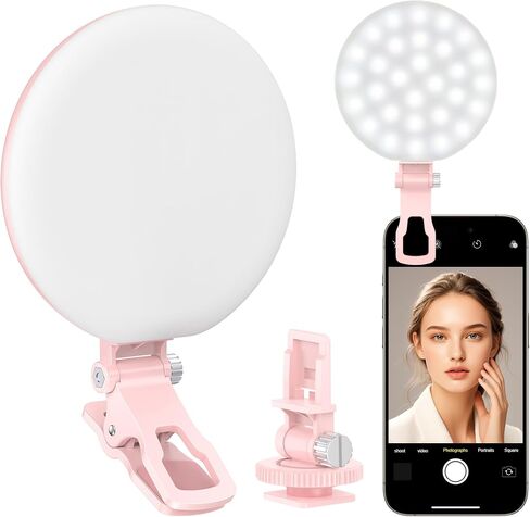 Anautin 60 LED Ring Light، صورة سيلفي قابلة لإعادة الشحن مع مشبك أمامي وخلفي، هاتف محمول 2500-6500K، قابل للتعديل 3 أوضاع للآيفون، iPad، الكمبيوتر اللوحي، الكمبيوتر المحمول، CRI97+، 90 جرام (وردي) in Kuwait
