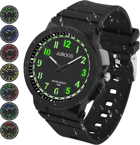 Juboos Kid's Analog Watch for Boys and Girls, 5ATM/50M Waterproof Quartz Children's Watch with 7 Colorful LED Light, Outdoor Sports Watch Suitable for Teenagers Aged 7-16 (Dark Blue) in Saudi Arabia