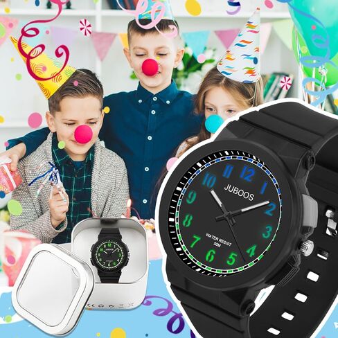 Juboos Kid's Analog Watch for Boys and Girls, 5ATM/50M Waterproof Quartz Children's Watch with 7 Colorful LED Light, Outdoor Sports Watch Suitable for Teenagers Aged 7-16 (Dark Blue) in Saudi Arabia