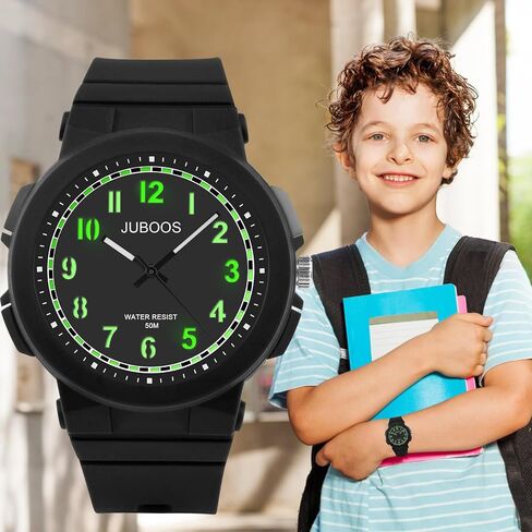 Juboos Kid's Analog Watch for Boys and Girls, 5ATM/50M Waterproof Quartz Children's Watch with 7 Colorful LED Light, Outdoor Sports Watch Suitable for Teenagers Aged 7-16 (Dark Blue) in Saudi Arabia