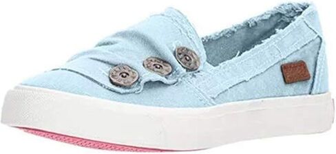 Women's Canvas Casual Buttons Flats Shoes Slip-on Round Toe Breathable Comfortable Lightweight Ballet Low Top Lazy Walking Shoes in Saudi Arabia