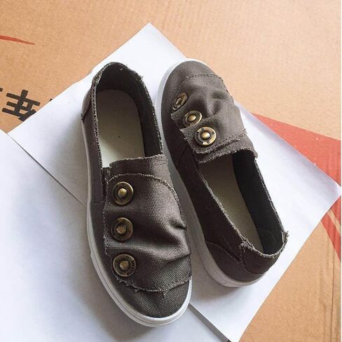 Women's Canvas Casual Buttons Flats Shoes Slip-on Round Toe Breathable Comfortable Lightweight Ballet Low Top Lazy Walking Shoes in Saudi Arabia