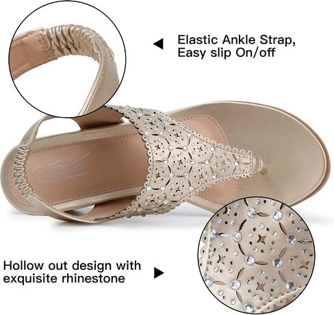 SHIBEVER Wedge Sandals for Women Elastic Ankle Strap Sandals T-Strap in Saudi Arabia