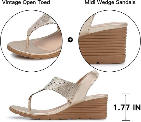SHIBEVER Wedge Sandals for Women Elastic Ankle Strap Sandals T-Strap in Saudi Arabia