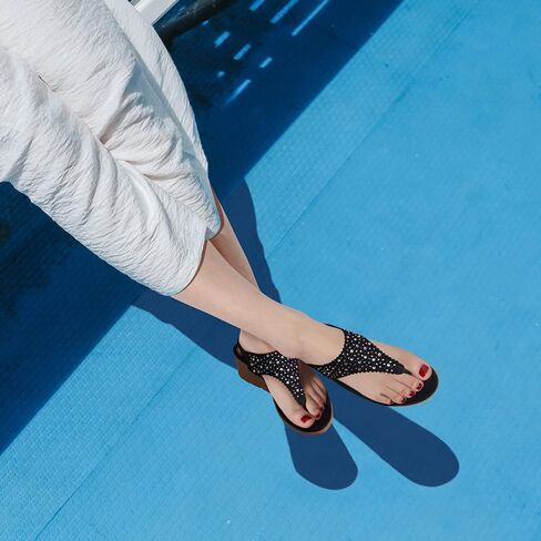 SHIBEVER Wedge Sandals for Women Elastic Ankle Strap Sandals T-Strap in Kuwait