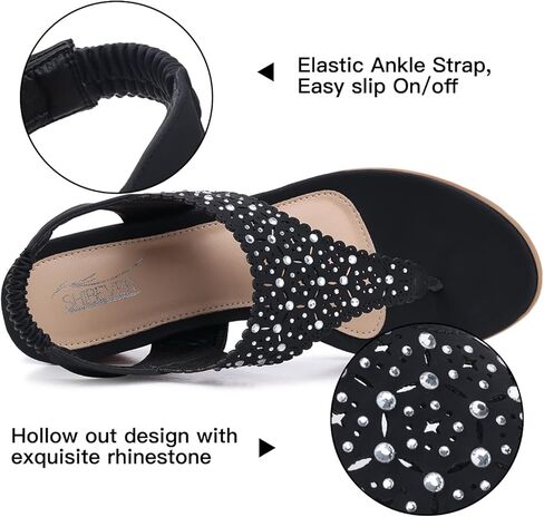 SHIBEVER Wedge Sandals for Women Elastic Ankle Strap Sandals T-Strap in Kuwait