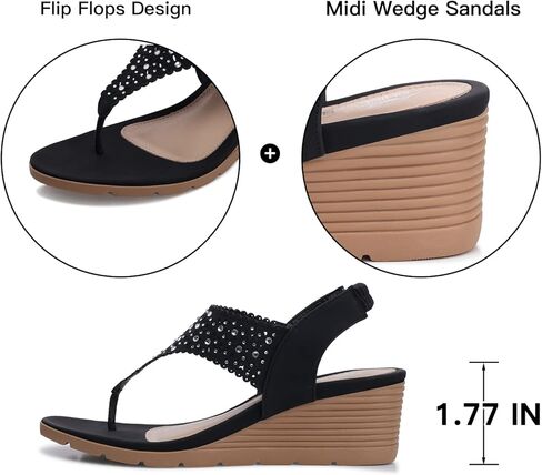 SHIBEVER Wedge Sandals for Women Elastic Ankle Strap Sandals T-Strap in Kuwait