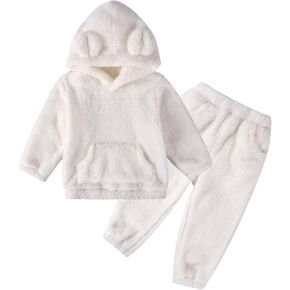 Baby Toddler Fleece Sweatpants 2pcs Set Cute Warm Bear Hoodie Fuzzy Winter Sweatshirt Hooded Sweatsuit with Pocket