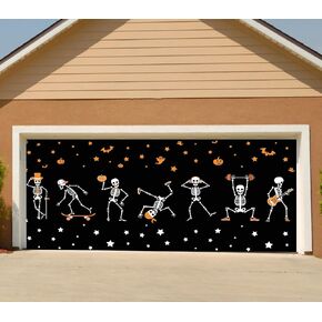 Halloween Garage Door Banner Cover, Funny Pumpkin Skeleton Halloween Hanging Backdrop Mural Decorations, Halloween Decor for Outdoor Indoor Home Yard Porch Party Wall Window, 6 X 13 Ft