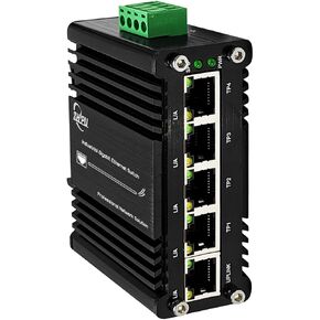 Gigabit 5 Ports PoE Switch Industrial Unmanaged Ethernet Switch Din-Rail with 4Ports Active PoE+ IEEE802.3af/at 30W RJ45 Up to 120W 10/100/1000Mbps Network Switch 12-48V DC