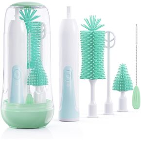 Festiva Electric Bottle Brush Cleaner - Baby Bottle Brush Set with Bottle Brush, Mixing Head, Nipple & Straw Brush, Baby Travel Essential, (Red)