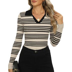 Zeagoo Womens 2024 Sweater Tops Long Sleeve V Neck Ribbed Knit Slim Fitted Casual Work Basic Shirts S-XXL
