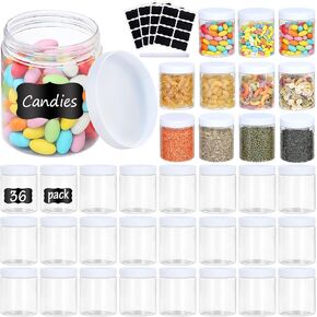OUSHINAN Plastic Jars with Screw On Lids, Pen and Labels Refillable Empty Round Slime Cosmetics Containers for Storing Dry Food, Makeup, Slime, Honey Jam, Cream, Butter, Lotion… (18PCS 16OZ Black)