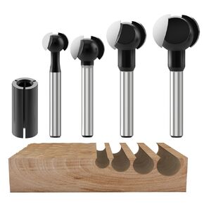 Spherical Drill Router Bit Set, CNC Wood Carving File Rasp Drill Bits 1/4" Shank Electrical Tools Woodworking Rotating Grinding Head - 3/8L(1/2D),1/2L(5/8D),5/8L(3/4D), 3/4L(7/8D) 5PCS