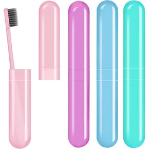4 Pack Toothbrush Cases Travel Toothbrush Holder Portable Toothbrush Container Case Plastic Toothbrush Carrier Cover Case Toothbrush Protector for Traveling, Bathroom, School, Home, Camping