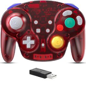 2.4 GHz Wireless GameCube Style Switch Pro Controller, for Switch/Switch OLED Console, PC, Steam Deck (Built-in Rumble) (Rechargeable) (Plug and Play) Clear Yellow